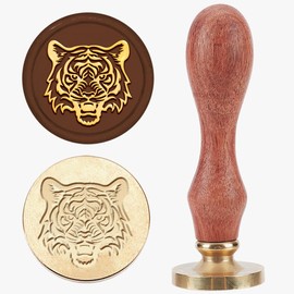 MAYJOYDIY Tiger Wax Seal Stamp 25mm Wild Animal Sealing Wax Stamps Wildlife Brass Removable Heads Wood Handle for Gift Wrapping Envelopes Cards Letters Wine Packages Decoration