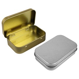 Yeetandoo 2 Pack Metal Tin Box with Lid,Rectangular Small Storage Container for Watercolor Pen Eraser,Jewelry,Candy,Craft Organize,Mini Portable Box Set (Silver/Gold, 2)