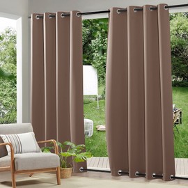 RYB HOME 2 Panels Outdoor Weighted Curtains Windproof, Heavy Duty Waterproof Blackout Thermal Insulating Drapes for Patio Furniture Outdoor Shower Sun Room Corridor, Mocha, W 52 x L 108