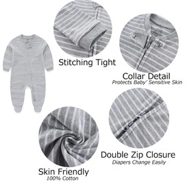 MAMIMAKA Baby Boy Girls Clothes 2-Way Zip Footed Bodysuit Long Sleeve 3-Pack Outfits 100% Cotton