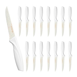 LIN ZHI REN Steak Knives,Serrated Steak knife,High-Carbon Stainless Steel,Ergonomic Handles,For Restaurant Kitchen Tableware Camping,Dishwasher Safe (16 Pcs - White)