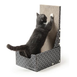 HIDE & SCRATCH 26" L Shaped Cat Scratcher Box and Cat Bed with Double-Sided Cardboard Cat Scratch Pad