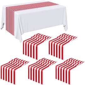 6 caminos de mesa a rayas para boda, poliéster, decoración de mesa, mantel de diseño de rayas rojas y blancas, decoración elegante para eventos de interior, cena familiar, banquetes al aire libre, fiestas y celebraciones (12 x 72 pulgadas)