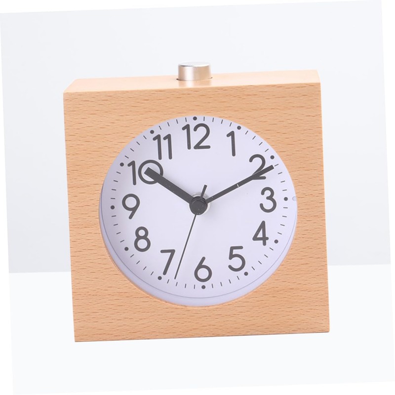 Mobestech Creative Wooden Square Alarm Clock with Night Light Snooze