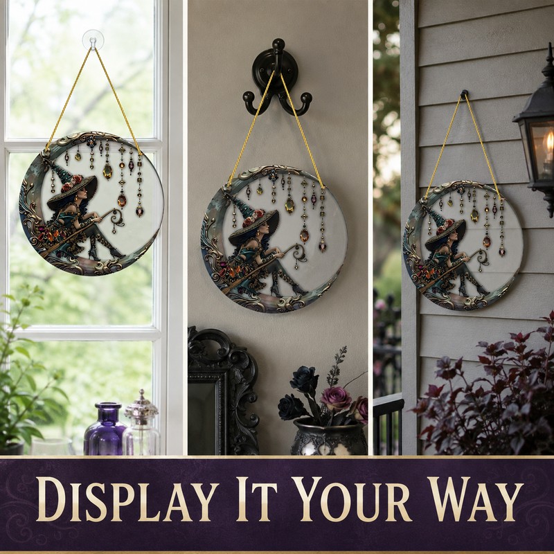 Moonlight Witch Acrylic Sun Catcher – 8-Inch Stained Glass Style