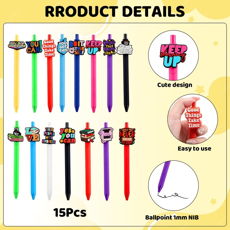ZLFSRQ 15Pcs Funny Pens for Book Lovers Gifts Motivational Pens