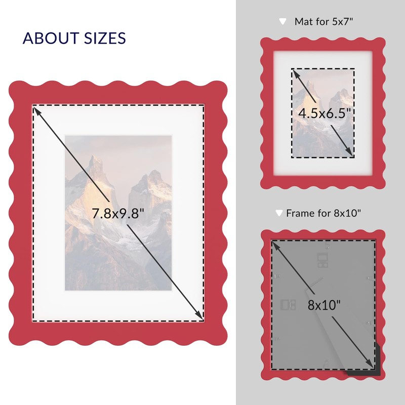 SZYUU 8x10 Wavy Picture Frame with Mat for 5x7, Real