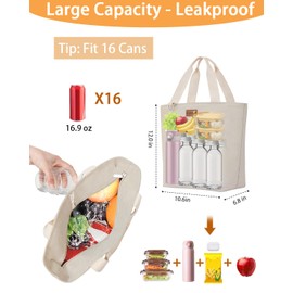 GLENKEY Stylish Lunch Box Tote Bag - Insulated Soft Lunch Bag for Women - Large Simple Cooler Bag Reusable Leakproof Lunchbox for Adults Work Picnic Outdoor Trips Beige 14L