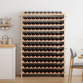 SogesHome Wine Rack Wood Storage Rack Stand, 120 Bottles Holder, 12 Tier Stackable Wine Storage Organizer with Anti-Falling Device, Natural Color