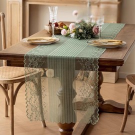 Camino de mesa de encaje rústico, bohemio, para boda, clásico, romántico, para verano, cocina, fiesta, decoración para novia, ducha, Halloween, compromiso, hotel, hogar (verde, 18 x 87 pulgadas)