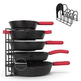 Pan Organizer - Silicone-Coated Non-Slip 12" Heavy Duty Skillet Rack - Kitchen Counter/Cabinet Organization Storage - Holder for Cookie Sheet, Cutting Board, Cast Iron Cookware, Dish, Pot, Lid Stand