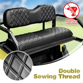 PZWLI Golf Cart Diamond Seat Covers Fit Club Car DS/Precedent/EZGO TXT/RXV/Yamaha Regular Seat Cushion Aftermarket Back Seat Kit, Golf Cart Vinyl Replacement Seat Cover,No Staples Required,Black
