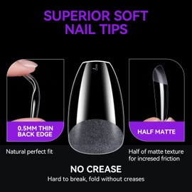 Gelike ec Short Coffin Nail Tips: 240PCS Soft Gel Tips for Nail Extensions Coffin Shaped Full Cover Gel X Nail Tips Pre Etched - PMMA Resin Clear False Nails Press on Nails 10 Sizes, SHORT COFFIN