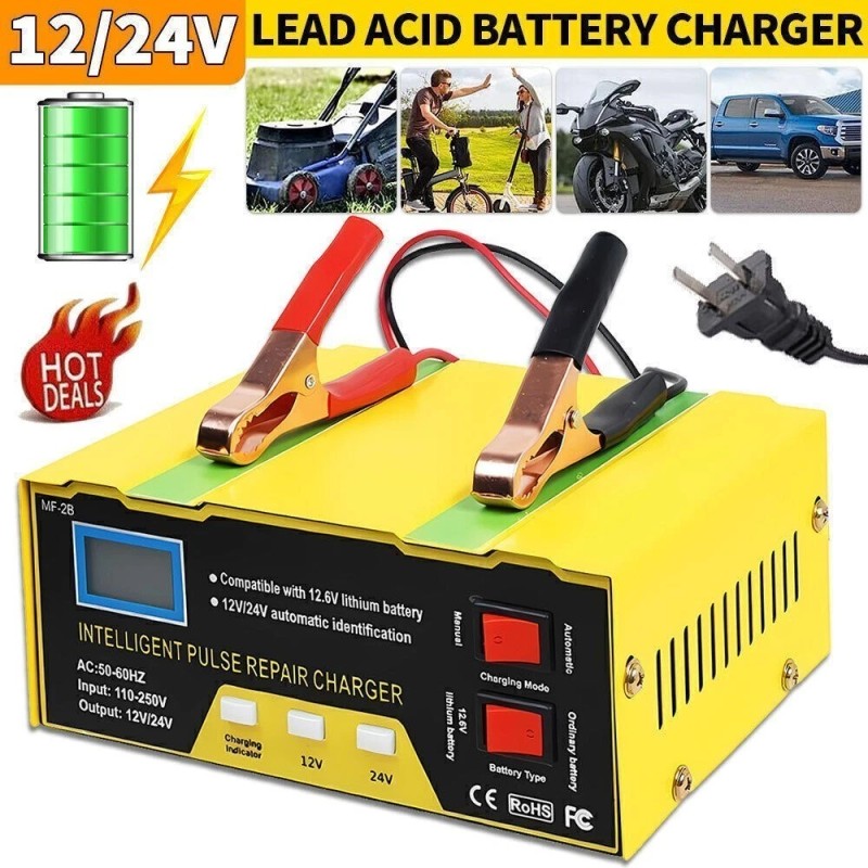 Car Battery Charger Heavy Duty 12V/24V Smart Automatic Intelligent Pulse