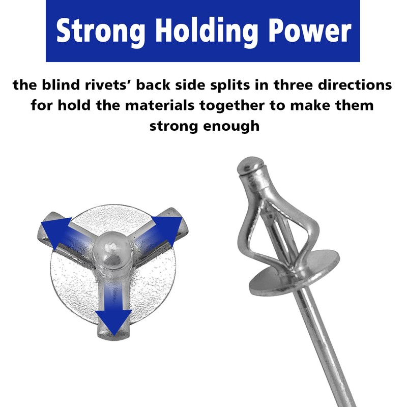 Tri-Fold Exploding Large Head Aluminum Pop Blind Rivets 3/16'' *