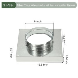 YOKIVE Duct Connector Flange, Square Galvanized Steel Air Ducting Mounting Plate, Great for Heating Cooling Ventilation HVAC Exhaust Fan System(8 Inch, Silver Tone)