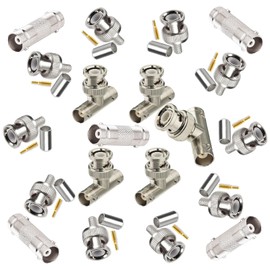 Yeerong BNC Connector Kit - 10x RG59 Crimp Male Connectors + 5X Female to Female Couplers + 5X Male to 2X Female Y Splitter for CCTV/Surveillance/RF Systems