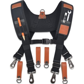 WELKINLAND Heavy-Duty leather tool belt suspenders for Carpenter & construction worker.