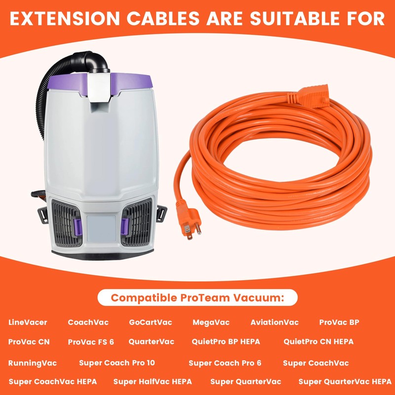 BANLIN 50FT 101678 Extension Cord Compatible with ProTeam Backpack Vacuums,