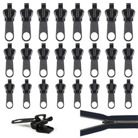 Zip Zipper 24 Pieces Zip Replacement Zipper Repair Kit Zip Slider Universal Zip for Jackets Suitcases and Backpacks Removable (Black)