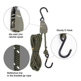 Ayaport Kayak Rope Tie Down 14ft Olive Drab Ratchet Straps Bow and Stern Ratcheting Tie Downs Rope Hanger Kayak and Canoe Accessories