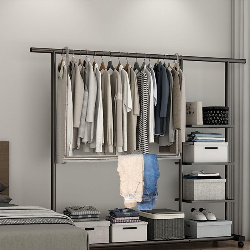 HDbonemu Closet Hanging Rod, Adjustable Width and Height Space-Saving Clothes