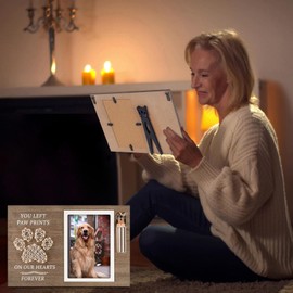 Dog Memorial Picture Frame with Pet Urns for Dogs Ashes, Pet Condolences Photo Frame with Paw Print, Passing Away Gifts for Pet Loss Remembrance, Touching Sympathy Gift for Loss of Dog (Brown3)