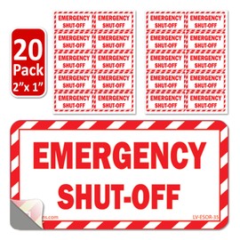 Littversions Bulk Small 2" x 1" EMERGENCY SHUT-OFF Fuel Switch Warning Safety Labels Decal Danger Sign Sticker Electrical Panel Heavy Duty Vinyl Waterproof (20 Pack - White)