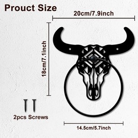 MAYJOYDIY Bull Skull Metal Towel Ring Western Cow Skull Towel Holder Country Western Style Wall Decor Towel Hanger Black Art Towel Rack Wall Mounted for Bathroom Kitchen Home Decors Gift