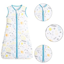 SJBAUTYO Baby Summer Sleeping Bag, Children's Sleeveless Pyjamas for Summer, 0.5 Tog Baby Sleeping Bag, 100% Cotton, Breathable Baby Sleeping Bag (Panda Pattern, M (6-12 Months), 70-85 cm), blue