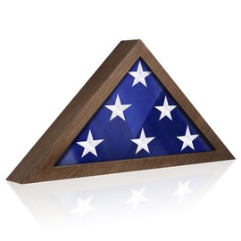 Flag Display Case for 5' x 9.5' Folded Burial Flag, Veteran Flag Shadow Box with Wall Mount, Flag Frame for American Flag, Walnut