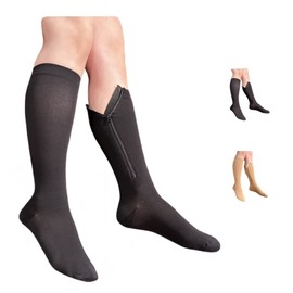 Ziperior Inside Leg Zipper 20-30 mmHg Compression Grade Calf Closed Toe Socks (Black, 4X-Large)