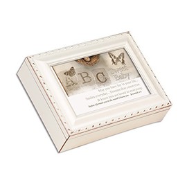 Cottage Garden Sweet Baby Joy in Life Ivory Rope Trim Jewelry Music Box Plays Jesus Loves Me
