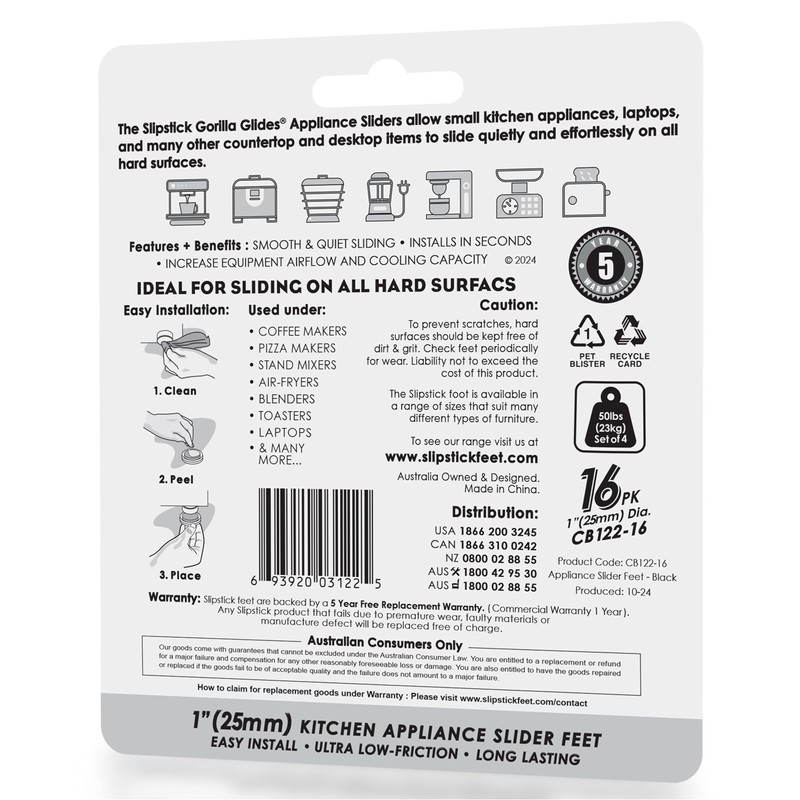 Slipstick GorillaGlides 25mm Kitchen Appliance Sliders (16 Glides) Countertop Appliance