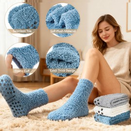Zando Women's Fuzzy Socks for Women Slipper Socks - Cozy Fluffy Non-Slip Warm Cloud Soft Cute Thick Comfy,for Home, Hospital, Yoga, Work 3Haze Blue Gray