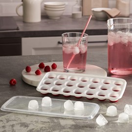 Westmark Stella Ice Cube Maker - Ice Cube Tray with Lid for Making 21 Small Ice Cubes, Transparent/Red/White - Plastic, BPA Free, Pack of 2