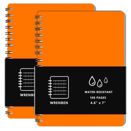 WRENBEN 2PCS Waterproof Spiral Notebooks (4.8"x7", Orange)