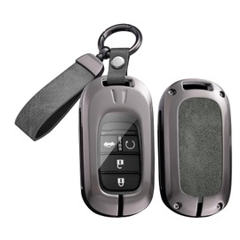 ontto Alloy Leather Car Key Fob Cover Fit for HONDA 11 CIVIC 2022 hatchback Accord Vezel Pilot Freed CRV 2023 2024 Smart Key Holder case keyring Shell bag keychain accessories 2/3/4 buttons Grey