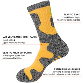 KONY Womens Cotton Full Cushioned Hiking Socks, 5 Pack Moisture Wicking Outdoor Trekking Crew Socks (Mix-3, Large(US Shoe size 8.5-11))