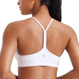 CRZ YOGA Women's Racerback Sports Bra Padded Without Underwire Y Back Yoga Summer Breathable Spaghetti Top, White, XS