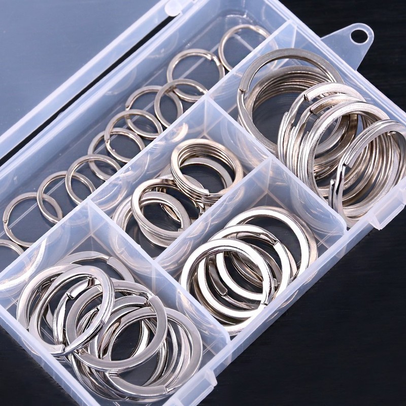 Swpeet 60 Pcs Assorted Multi-Purpose Metal Keychain Rings Split Keyrings