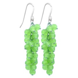 Natural Green Dongling Jade Stone Beads Tassels Earrings,Silver Genuine Real Multi-Stone Gemstone Crystal Statement Boho Bohemian Drop Dangle Earrings,Beading Jewelry for Women (A04_Dongling Jade)