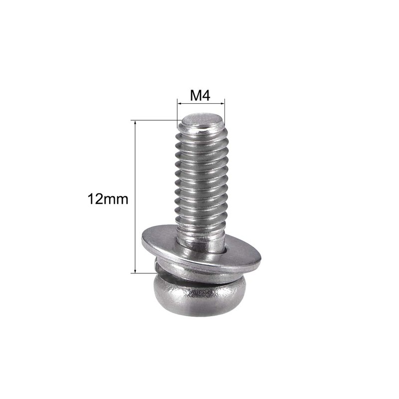 sourcing map M4 x 12mm Stainless Steel Phillips Pan Head