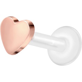 PIERCINGLINE PTFE Labret with Internal Thread Titanium Attachment Heart Piercing Nose Ear Helix Tragus Lip Medusa Choice of Colours and Sizes, Titanium PTFE Titanium