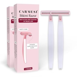Carmesi Maquinilla de afeitar de bikini para mujer | Sin cortes, sin golpes | Hoja japonesa de nano-precisión con peine de seguridad | Afeitado de lín