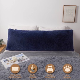 MEGO Shaggy Plush Body Pillow Cover, Dark Blue Faux Fur Fluffy Body Pillowcase, 20x54 Fuzzy Body Pillow Case, Furry Long Big Throw Pillow Sham with Zipper for Home Bedding Couch Living Room Navy Blue