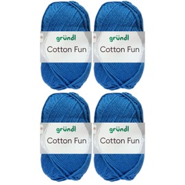 4 x 50 g Gründl Cotton Fun Crochet Yarn 100% Cotton with Instructions for Shopping Net (10 Royal Blue)