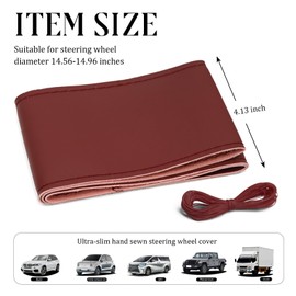 Micro Fiber Leather Steering Wheel Cover, DIY Sewing with Needle & Thread, Breathable Anti-Slip Car Steering Wheel Protector, Universal 15 Inch Auto Steering Wheel Stitch on Wrap (Burgundy, Glossy)
