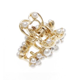 VINGTAINE H-406 Triple Flower Petit Hair Claw Rhinestone Pearl Mini Hair Claw