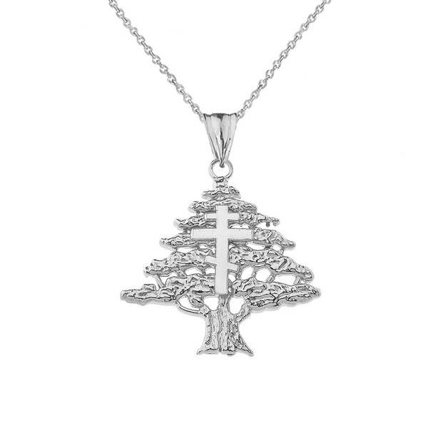 Fine Sterling Silver Lebanese Cedar Tree with Orthodox Cross Pendant